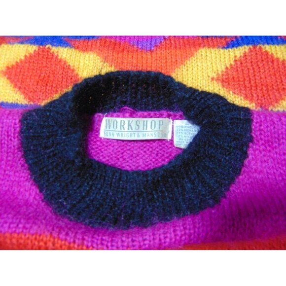 Workshop Fenn Wright Manson Mohair Blend Sweater M Vintage 80s Geometric Pink - Picture 6 of 10